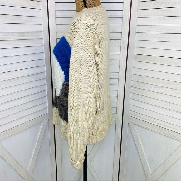 Pins & Needles Fuzzy Polar Bear Sweater Beige Blue Medium Crew Neck - Picture 3 of 13